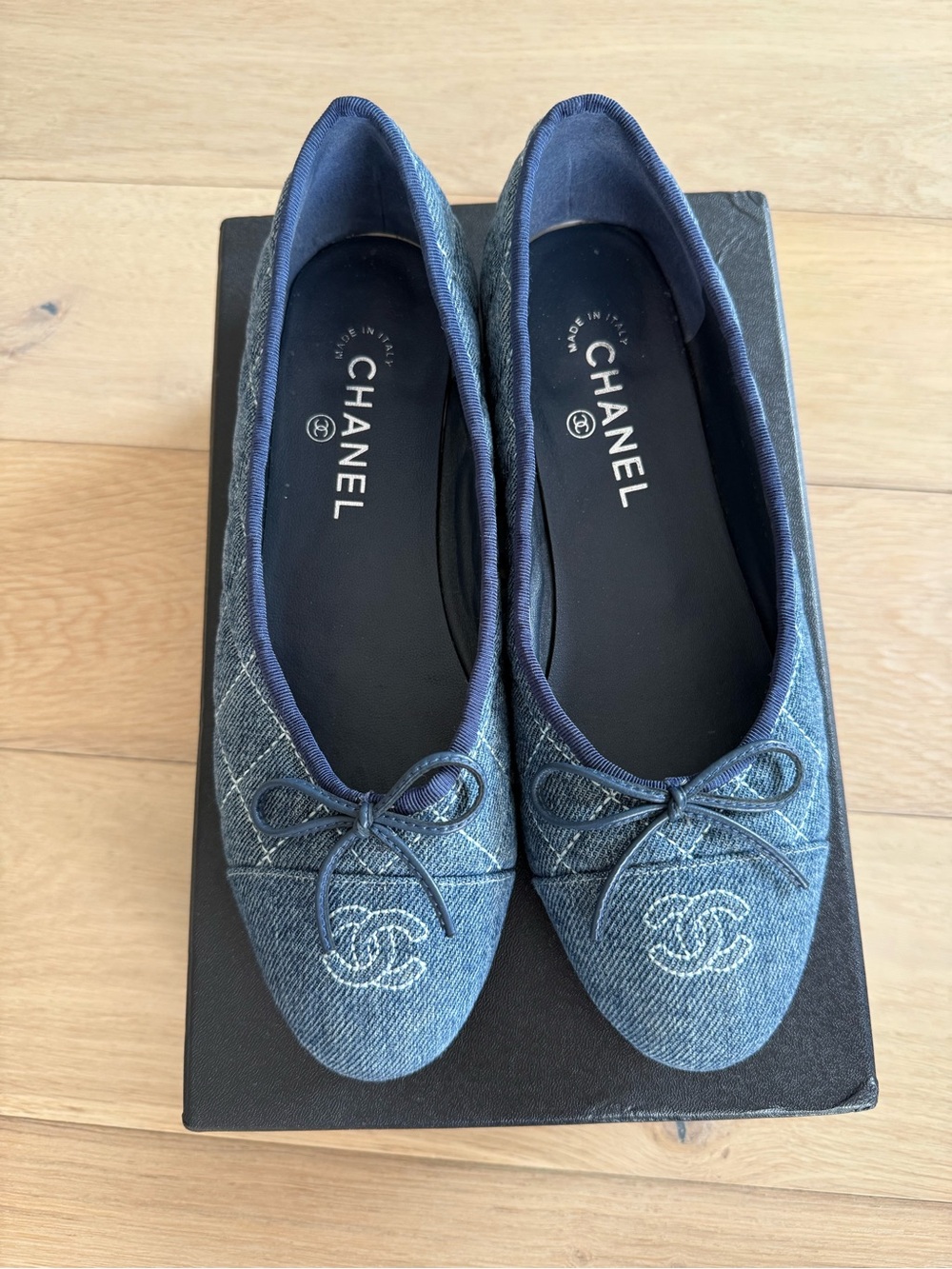 Denim Quilted Ballet Flats - Navy Blue